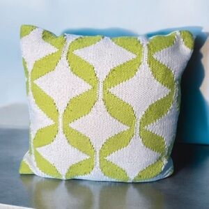 Crocheted Green & Tan Decorative Pillow